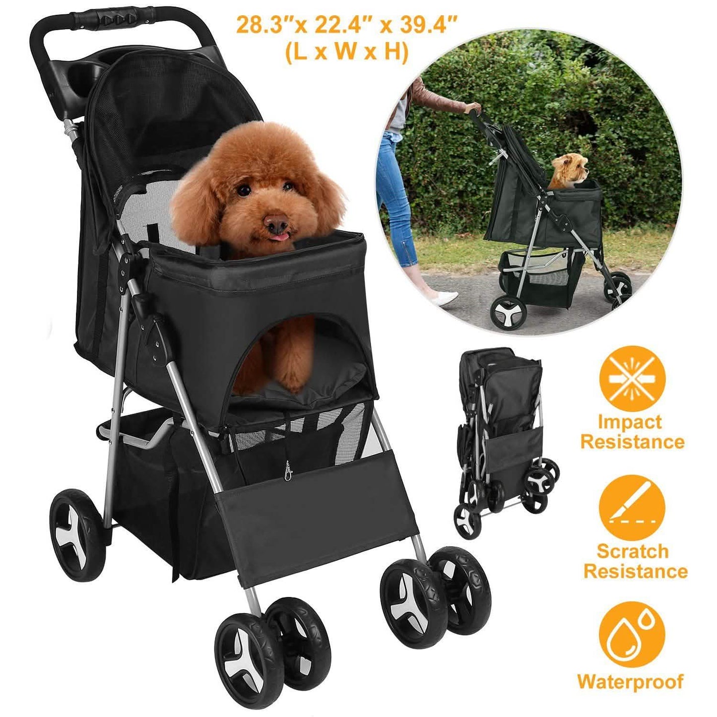 4 Wheels Pet Foldable Stroller Pet Supplies - Tophatter Daily Deals