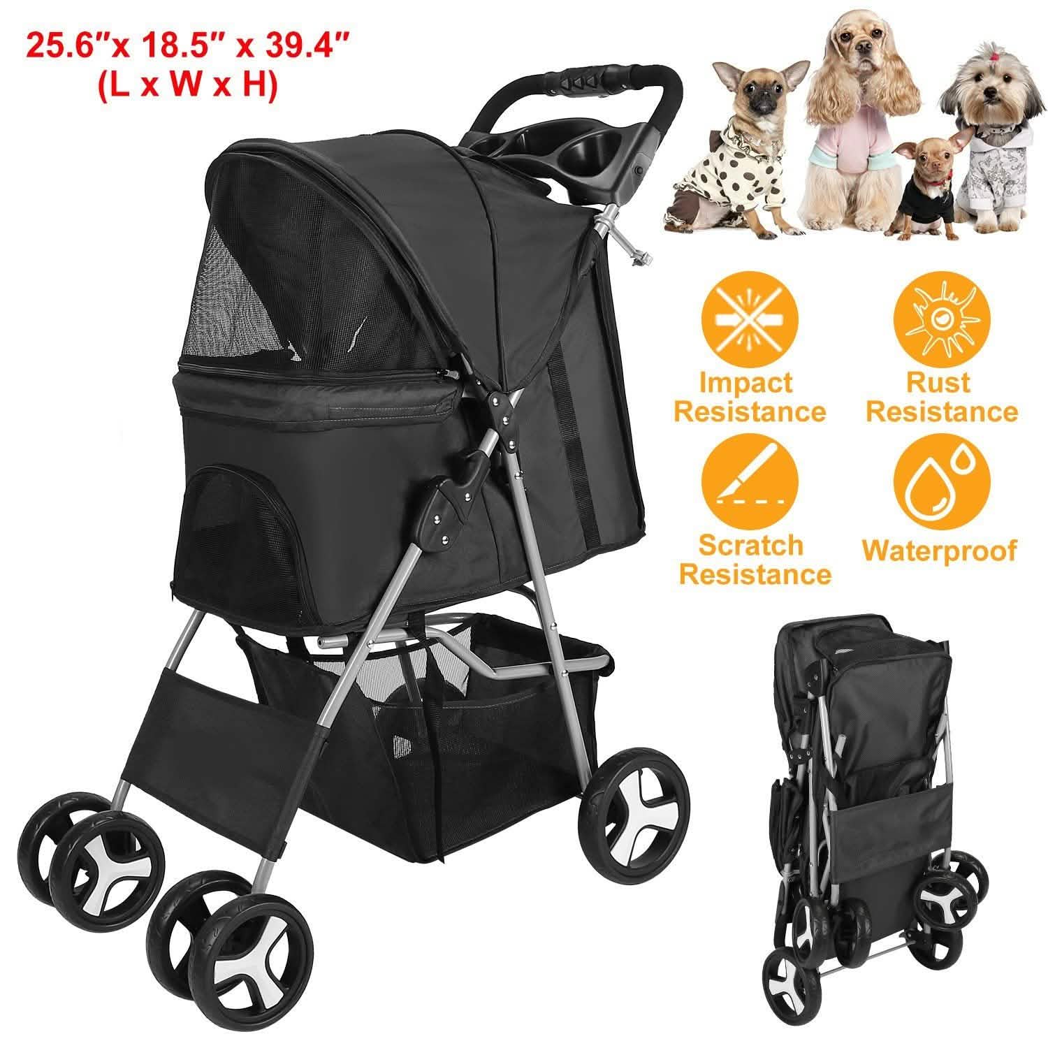4 Wheels Pet Foldable Stroller Pet Supplies - Tophatter Daily Deals