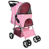 4 Wheels Pet Foldable Stroller Pink Pet Supplies - Tophatter Daily Deals