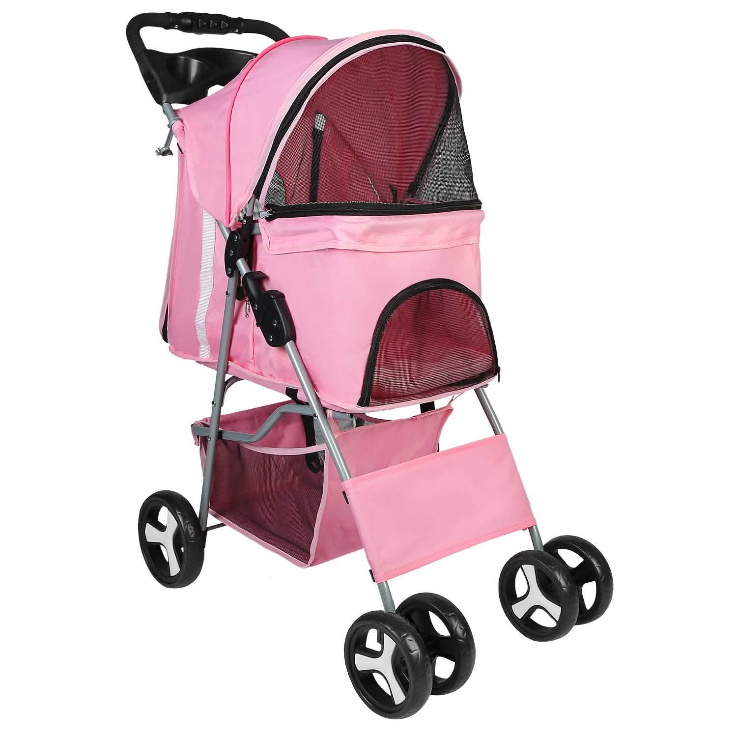 4 Wheels Pet Foldable Stroller Pink Pet Supplies - Tophatter Daily Deals