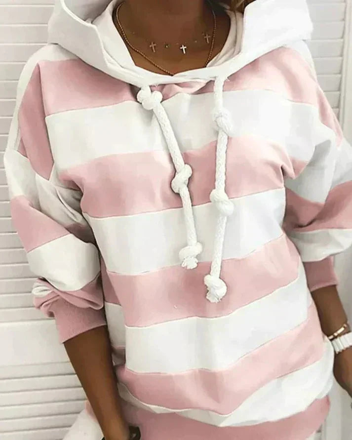 Soft Women’s Hooded Pullover - Striped Relaxed Cotton, Casual Pink - Tophatter Daily Deals