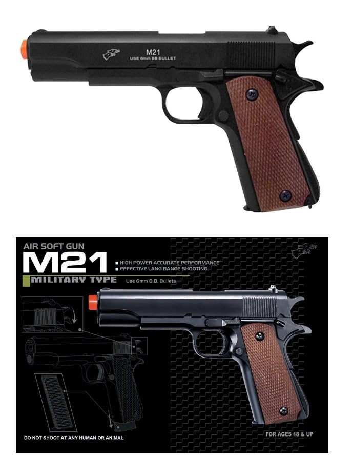 Airsoft Spring Pistol M21B Black Heavy Weight 1/1 Scale Collectible Weapons - Tophatter Daily Deals