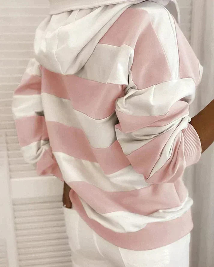 Soft Women’s Hooded Pullover - Striped Relaxed Cotton, Casual - Tophatter Daily Deals