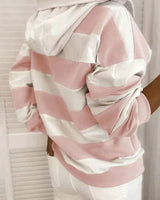 Soft Women’s Hooded Pullover - Striped Relaxed Cotton, Casual - Tophatter Daily Deals
