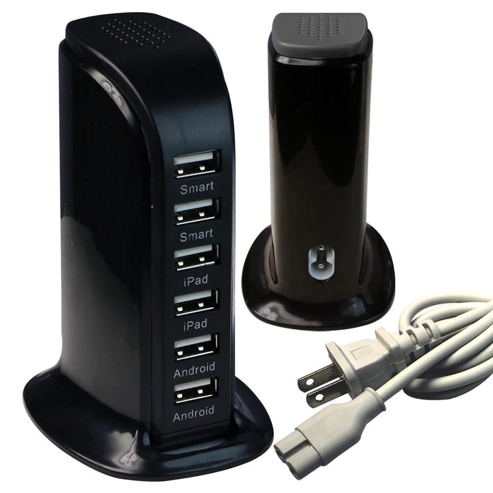 40 Watt 6-Port USB Power Charging Station Black Charging Station - Tophatter Daily Deals