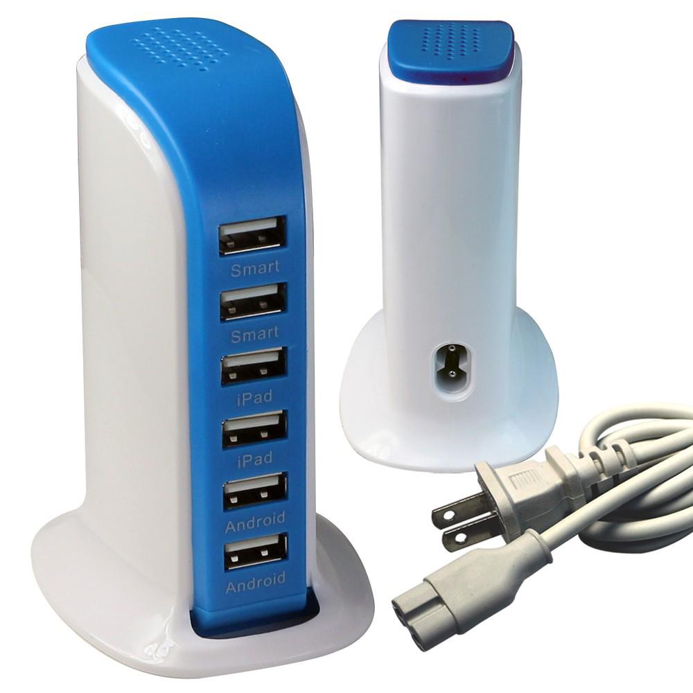 40 Watt 6-Port USB Power Charging Station Blue Charging Station - Tophatter Daily Deals