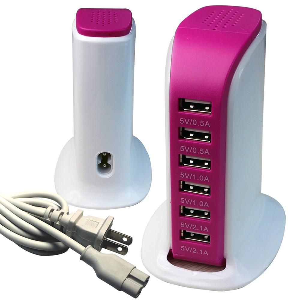 40 Watt 6-Port USB Power Charging Station Pink Charging Station - Tophatter Daily Deals
