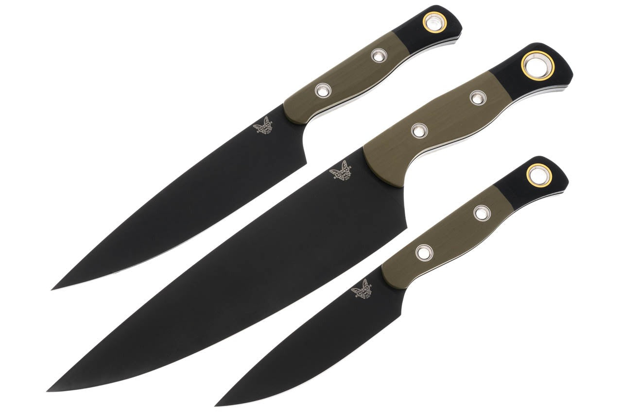 Benchmade 3 Piece Kitchen Knife Set - OD Green G10 - DLC Blades - 4000BK-01 Fixed Blade - Tophatter Daily Deals
