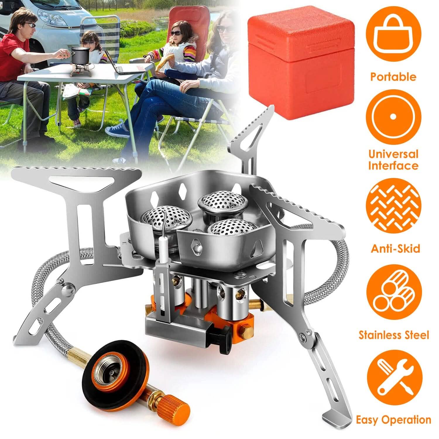 4000W Portable Camping Stove Foldable Powerful Gas Stove Backpacking Burner Outdoor Recreation - Tophatter Daily Deals