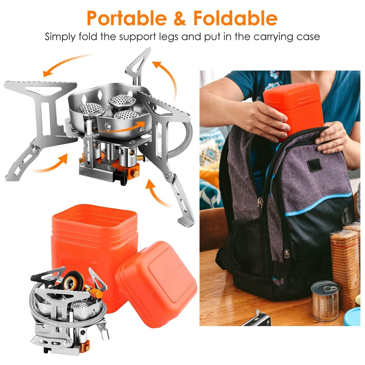 4000W Portable Camping Stove Foldable Powerful Gas Stove Backpacking Burner Outdoor Recreation - Tophatter Daily Deals