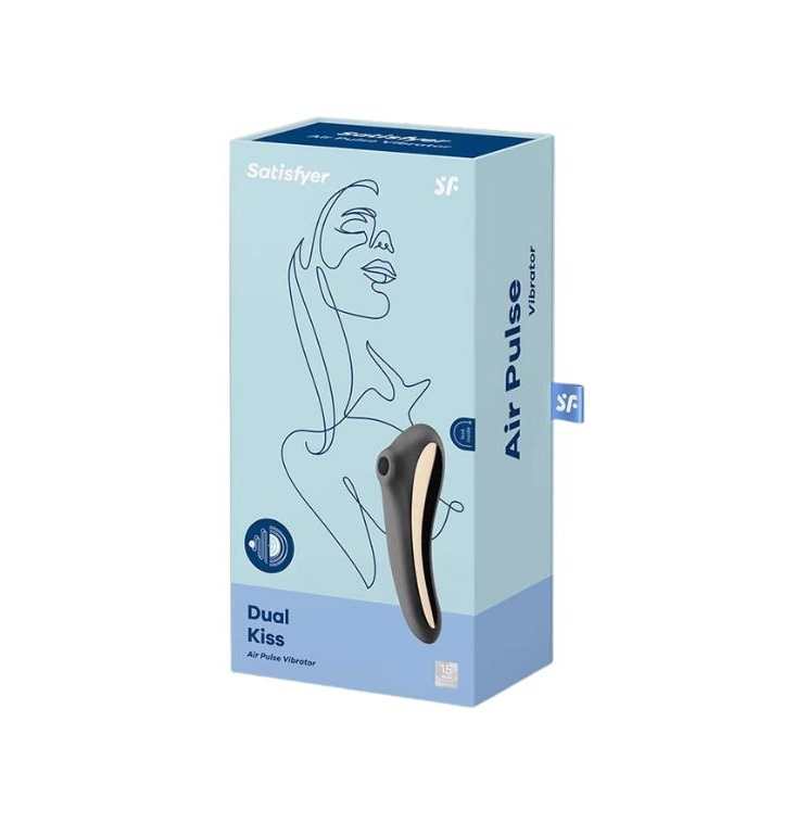 Satisfyer Dual Kiss Black Waterproof Air Pulse Vibrator with Vibrating Insertable Shaft > Sex Toys For Ladies > Air Pulsation - Tophatter Daily Deals