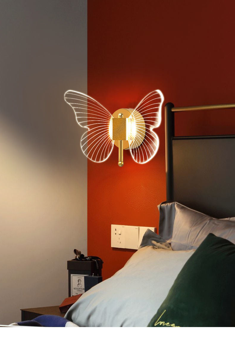 Butterfly Wall Lamp Light Luxury Bedside Warm Decoration 0 - Tophatter Daily Deals