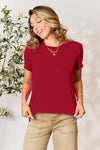 Basic Bae Full Size Round Neck Short Sleeve T-Shirt Deep Red Women's T-Shirts - Tophatter Daily Deals