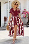 Smocked High-Low Printed Surplice Dress Casual Dresses - Tophatter Daily Deals