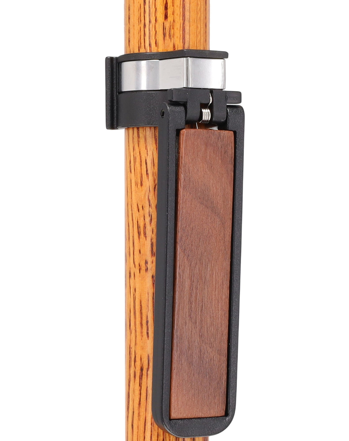 Auto Flip-Up Walnut Wood Cane Holder: Easy Store-Away Design Clip Table Holder - Tophatter Daily Deals
