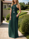 Pocketed Round Neck Sleeveless Dress Dark Green Casual Dresses - Tophatter Daily Deals