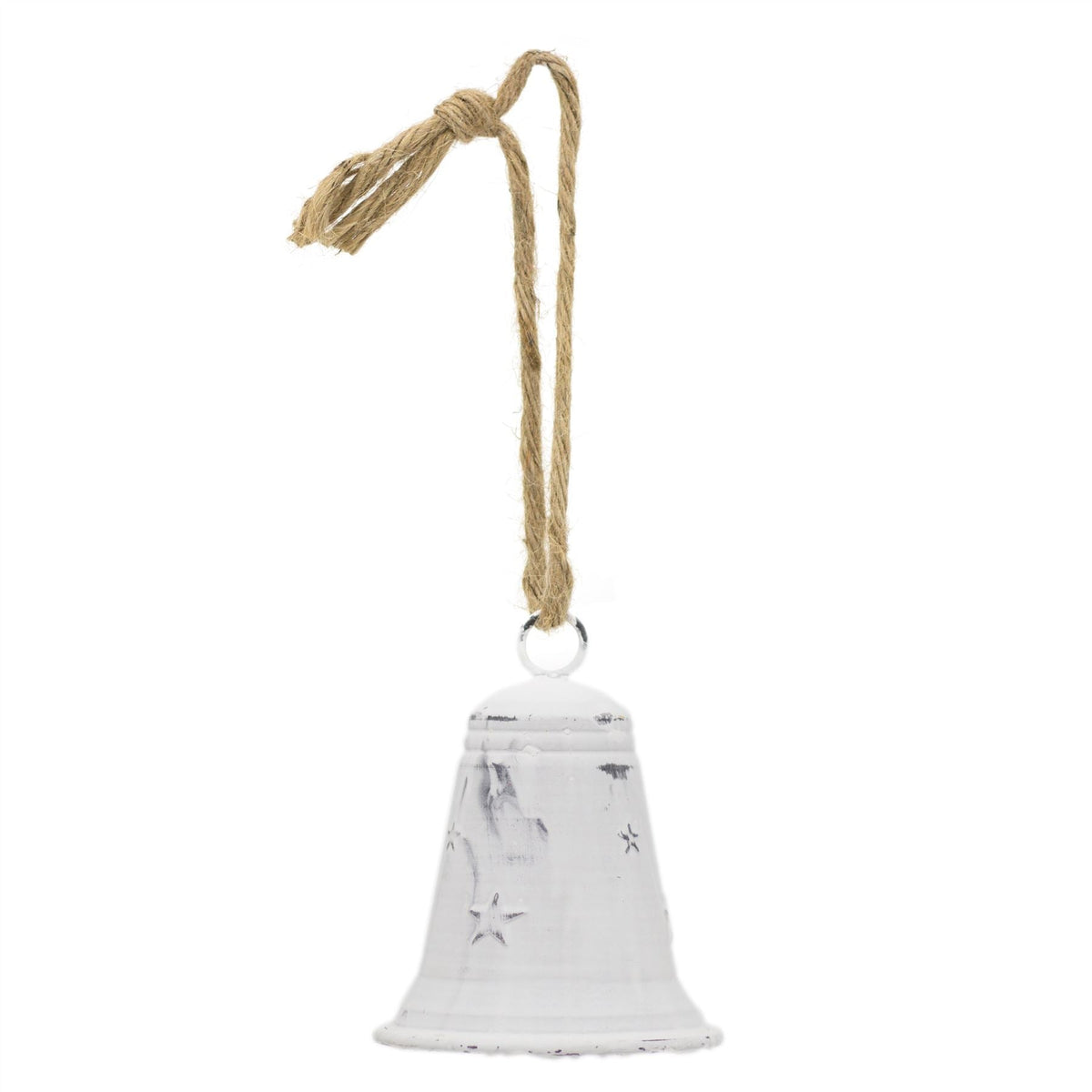 White Metal Christmas Bell Rustic Tree Decorations | Embossed Xmas Hanging Bell | Festive Jingle Bell Hanging Decorations Tree Decoration - Tophatter Daily Deals