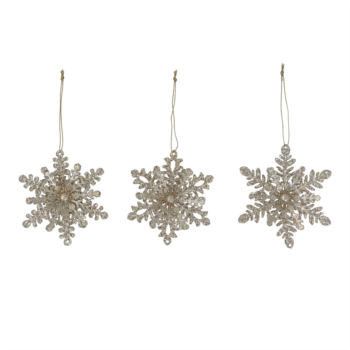 Gold Glitter Tin Snowflake Bauble | Gold Snowflake Christmas Tree Ornament 11cm Baubles - Tophatter Daily Deals