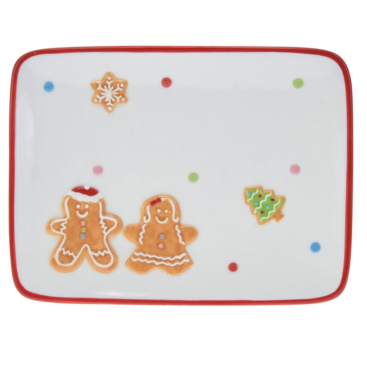 Ceramic Christmas Gingerbread Plate | Rectangle Christmas Snack Plate - 20x15cm Plate - Tophatter Daily Deals