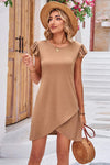 Ruffled Round Neck Cap Sleeve Dress Casual Dresses - Tophatter Daily Deals