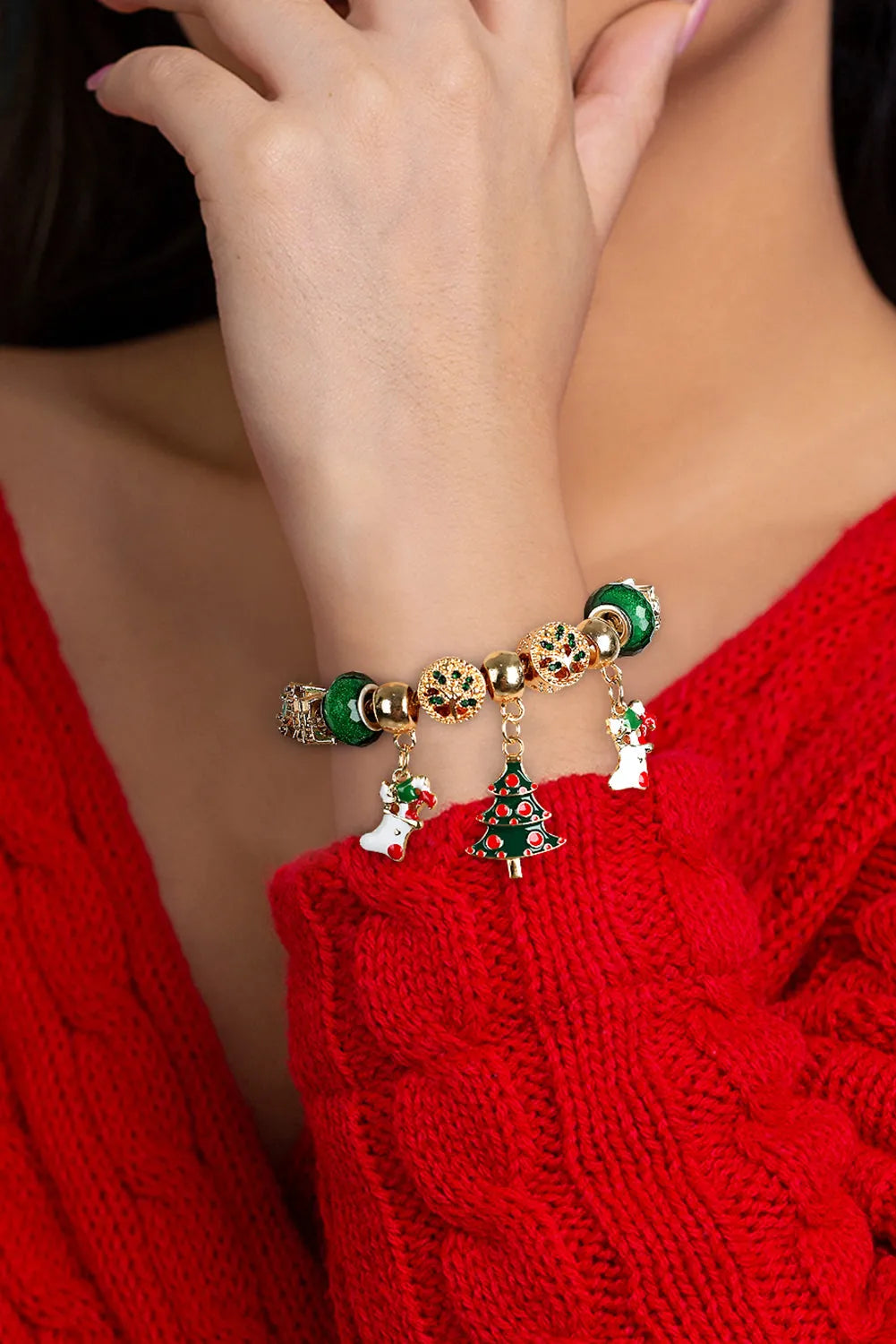 Green Cartoon Christmas Tree Charms Bracelet Green ONE SIZE Alloy Bracelets - Tophatter Daily Deals