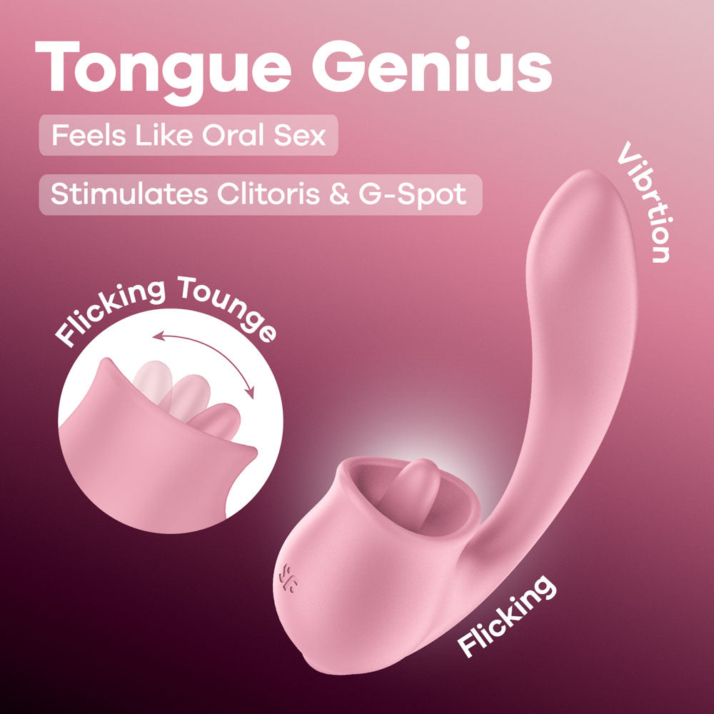 Satisfyer Tongue Genius – USB Rechargeable Flexible Silicone Clitoral and Insertable Vibrator > Sex Toys For Ladies > Clitoral Vibrators and Stimulators - Tophatter Daily Deals