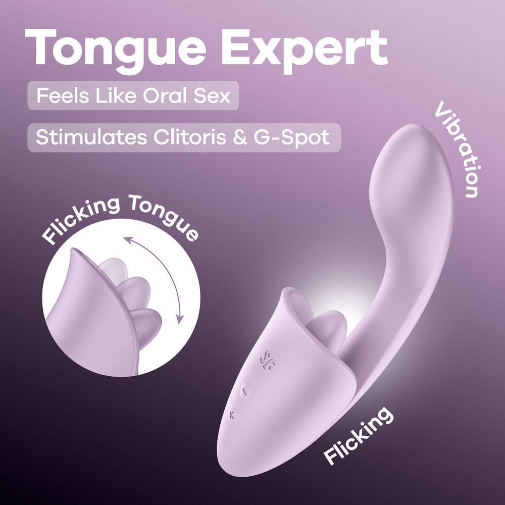 Satisfyer Tongue Expert (Violet) – USB Rechargeable 18 cm Silicone Vibrator > Sex Toys For Ladies > Clitoral Vibrators and Stimulators - Tophatter Daily Deals