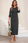 Slit Striped Round Neck Midi Dress Casual Dresses - Tophatter Daily Deals