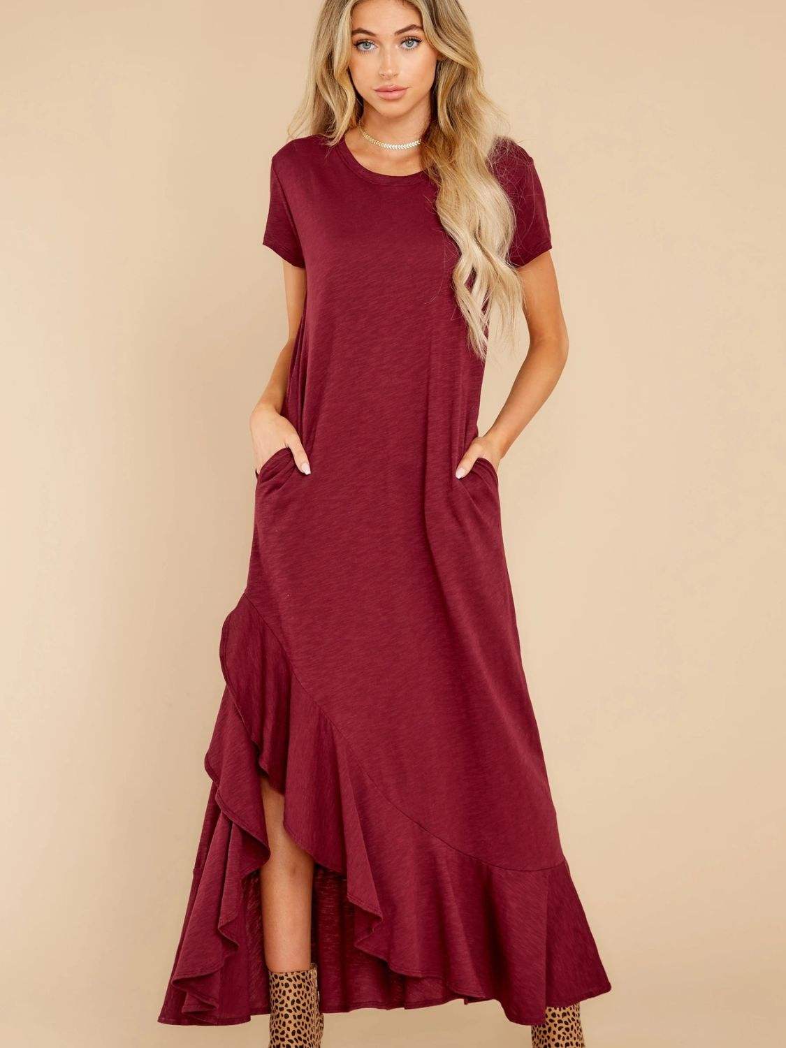 Slit Round Neck Short Sleeve Maxi Dress Casual Dresses - Tophatter Daily Deals