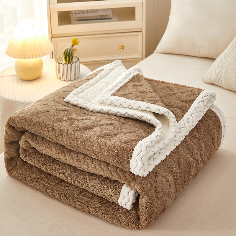 Blanket Double Thickened Warm Coral Fleece Sofa Blanket Caramel 0 - Tophatter Daily Deals