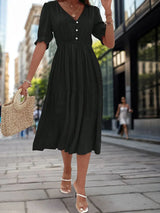 Ruched V-Neck Half Sleeve Midi Dress Casual Dresses - Tophatter Daily Deals