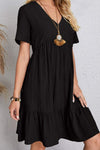 Full Size Ruched V-Neck Short Sleeve Dress Casual Dresses - Tophatter Daily Deals