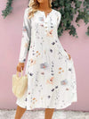 Floral Notched Long Sleeve Midi Dress Casual Dresses - Tophatter Daily Deals