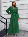 Pleated Surplice Tie Waist Maxi Dress Green Casual Dresses - Tophatter Daily Deals