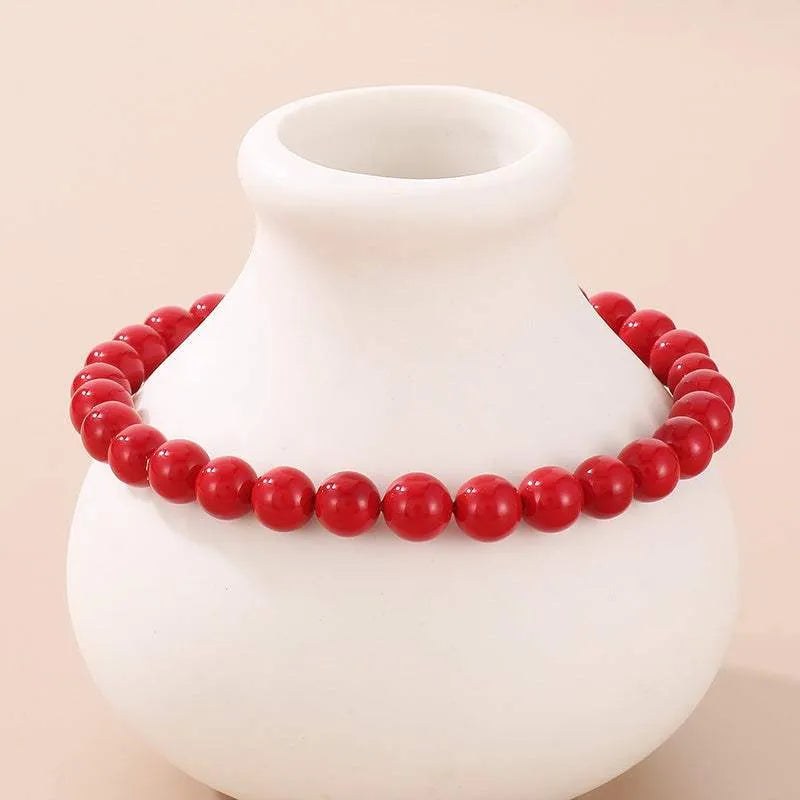 Stainless Steel Shell Pearl Bead Bracelet Deep Red One Size Bracelets - Tophatter Daily Deals