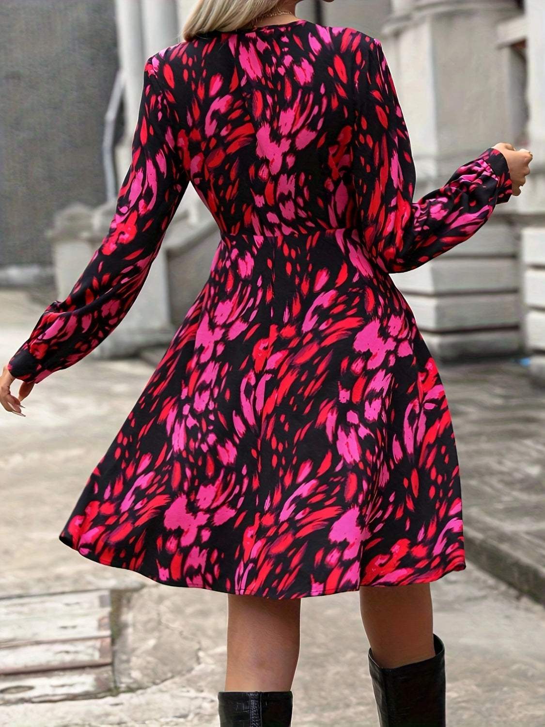 Printed Surplice Long Sleeve Dress Casual Dresses - Tophatter Daily Deals