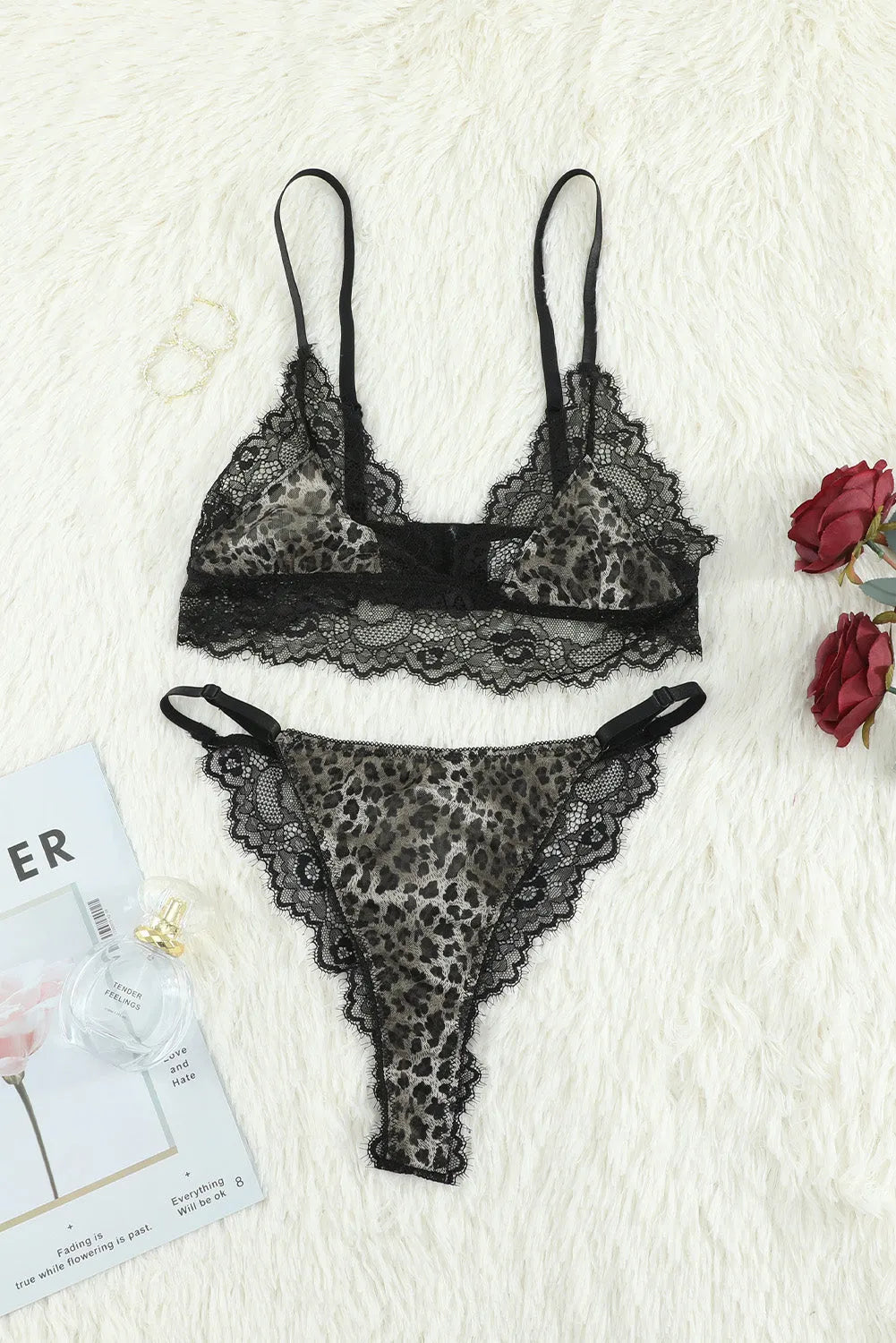 Leopard Print Spliced Lace Bra and Panty Set Bras & Pantie Set - Tophatter Daily Deals