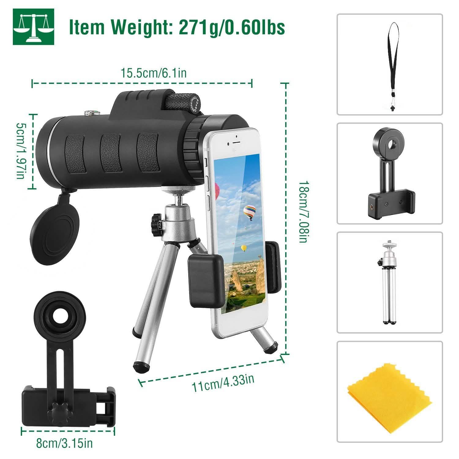 40x60 HD Optical Monocular Telescope with FMC Lens Outdoor Recreation - Tophatter Daily Deals