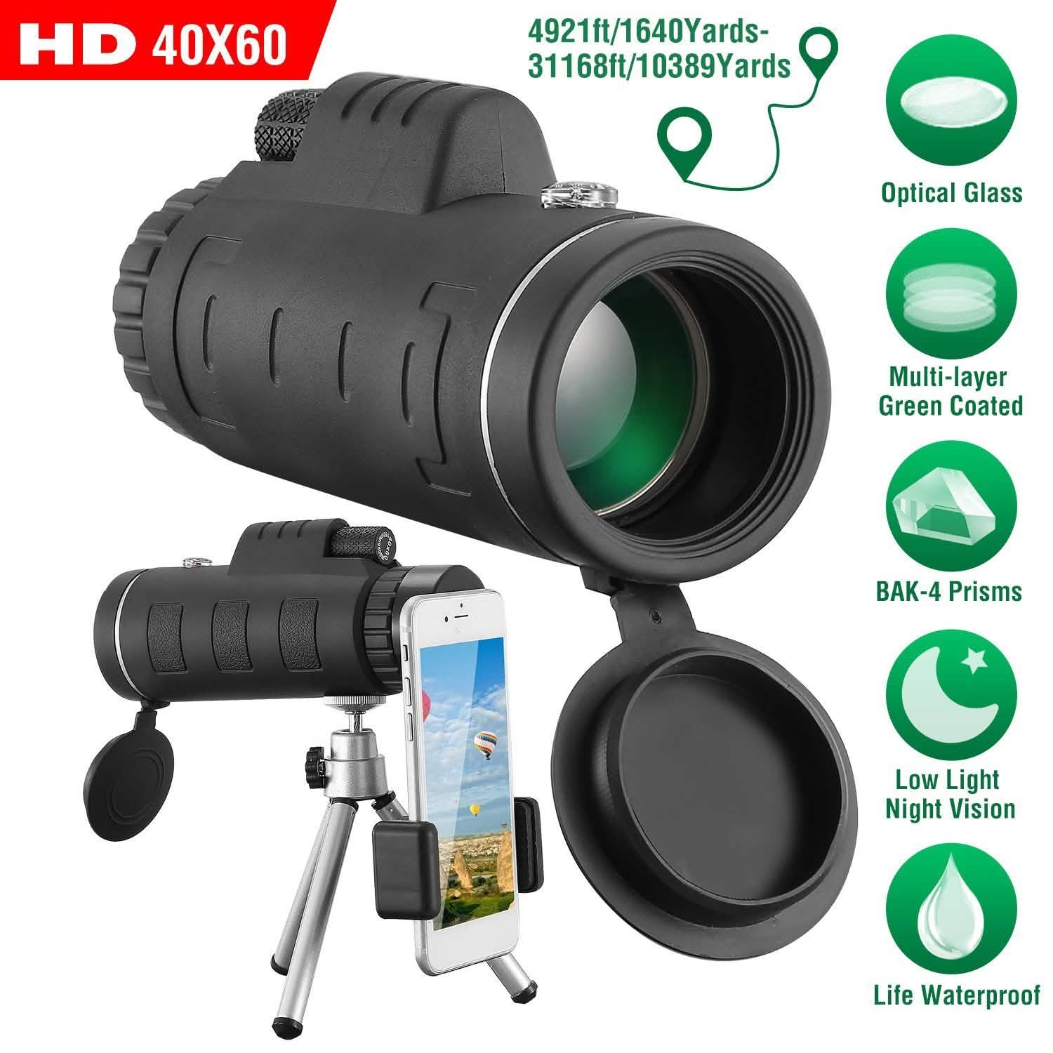 40x60 HD Optical Monocular Telescope with FMC Lens Outdoor Recreation - Tophatter Daily Deals