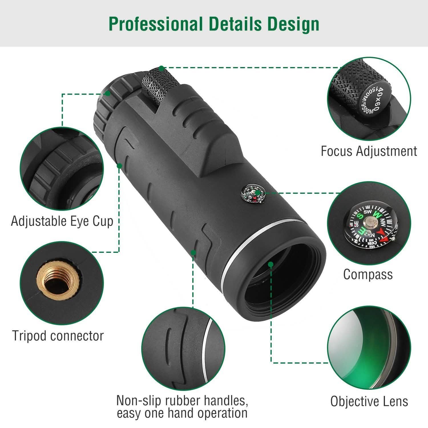 40x60 HD Optical Monocular Telescope with FMC Lens Outdoor Recreation - Tophatter Daily Deals