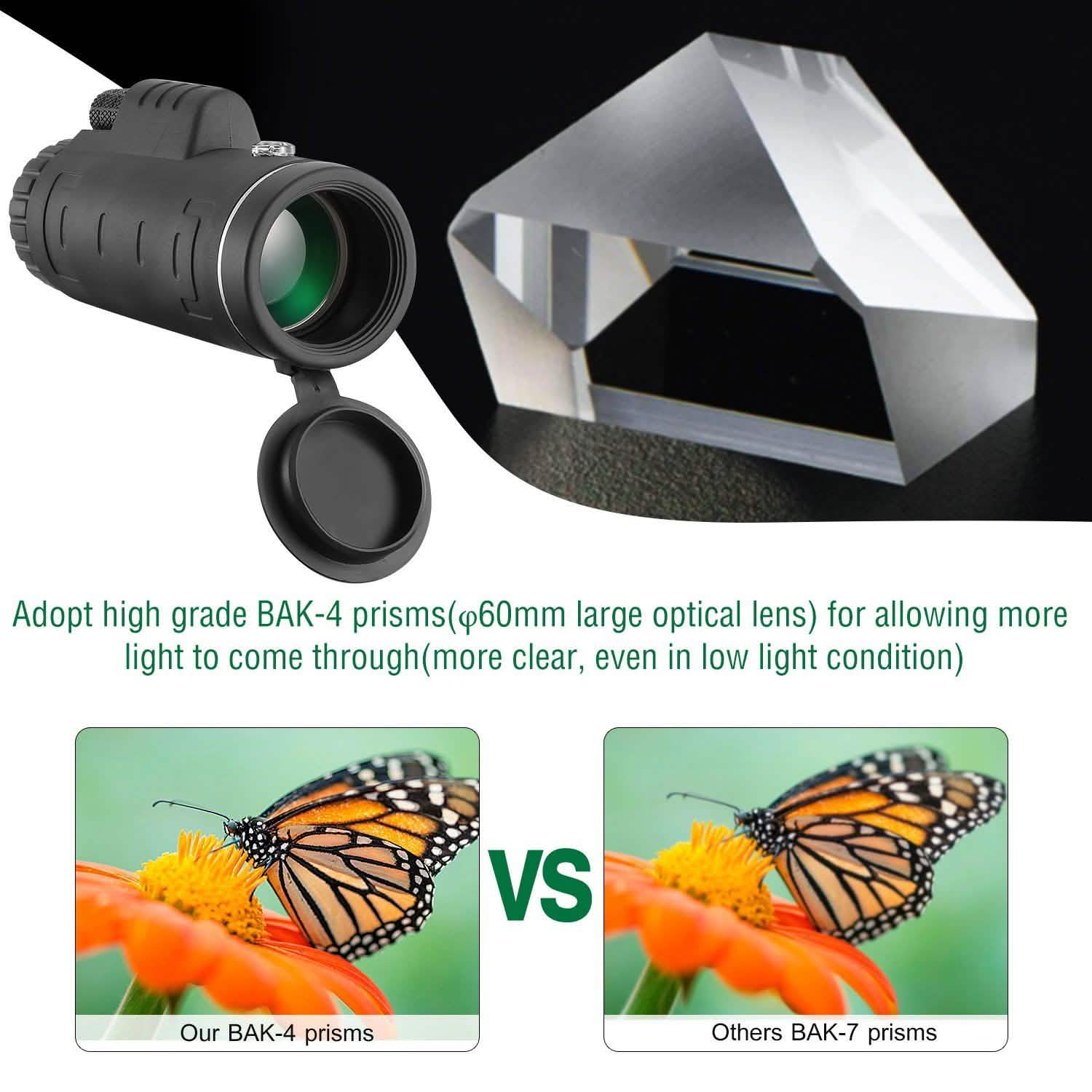 40x60 HD Optical Monocular Telescope with FMC Lens Outdoor Recreation - Tophatter Daily Deals
