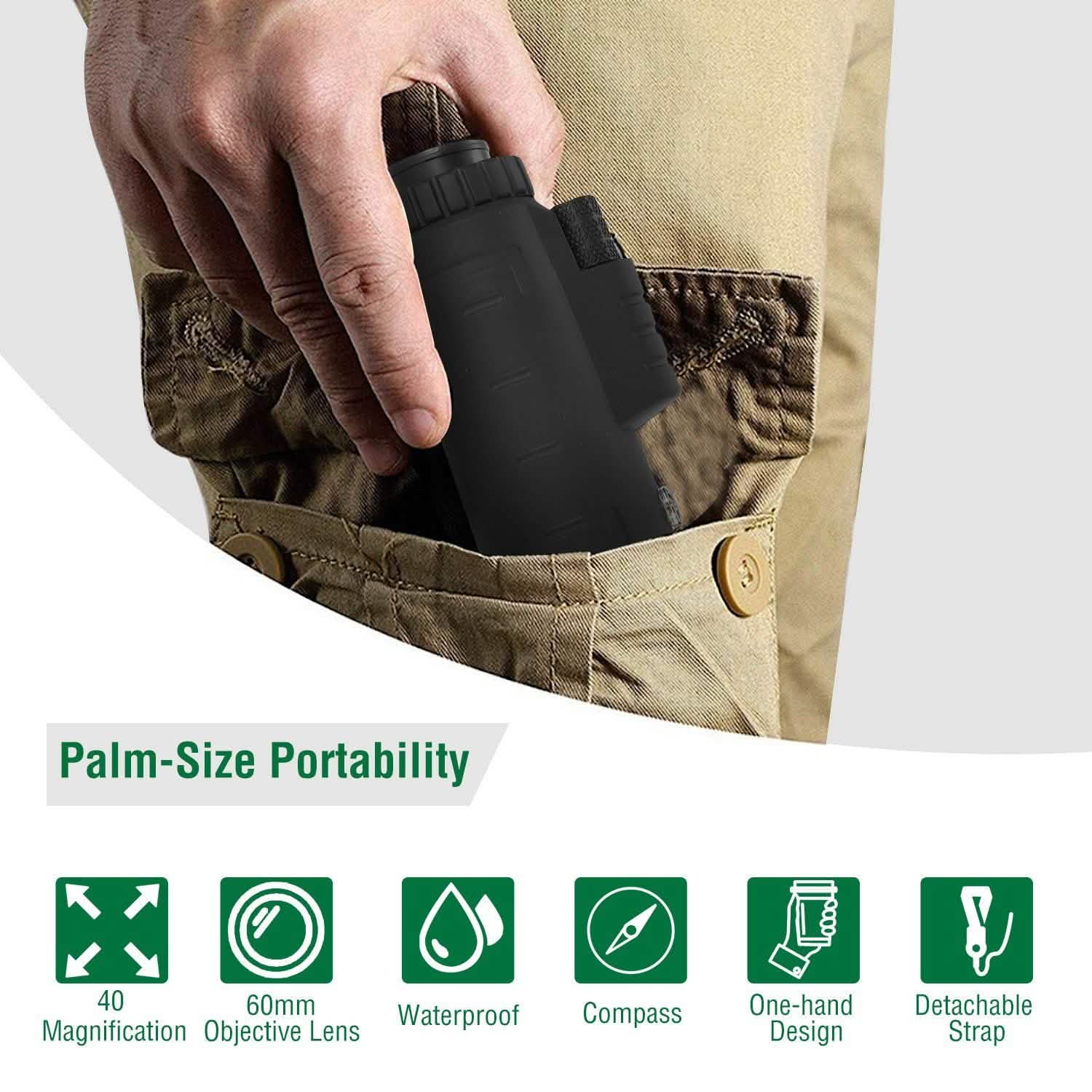 40x60 HD Optical Monocular Telescope with FMC Lens Outdoor Recreation - Tophatter Daily Deals