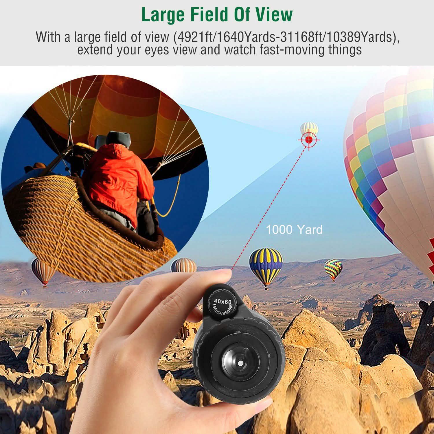 40x60 HD Optical Monocular Telescope with FMC Lens Outdoor Recreation - Tophatter Daily Deals