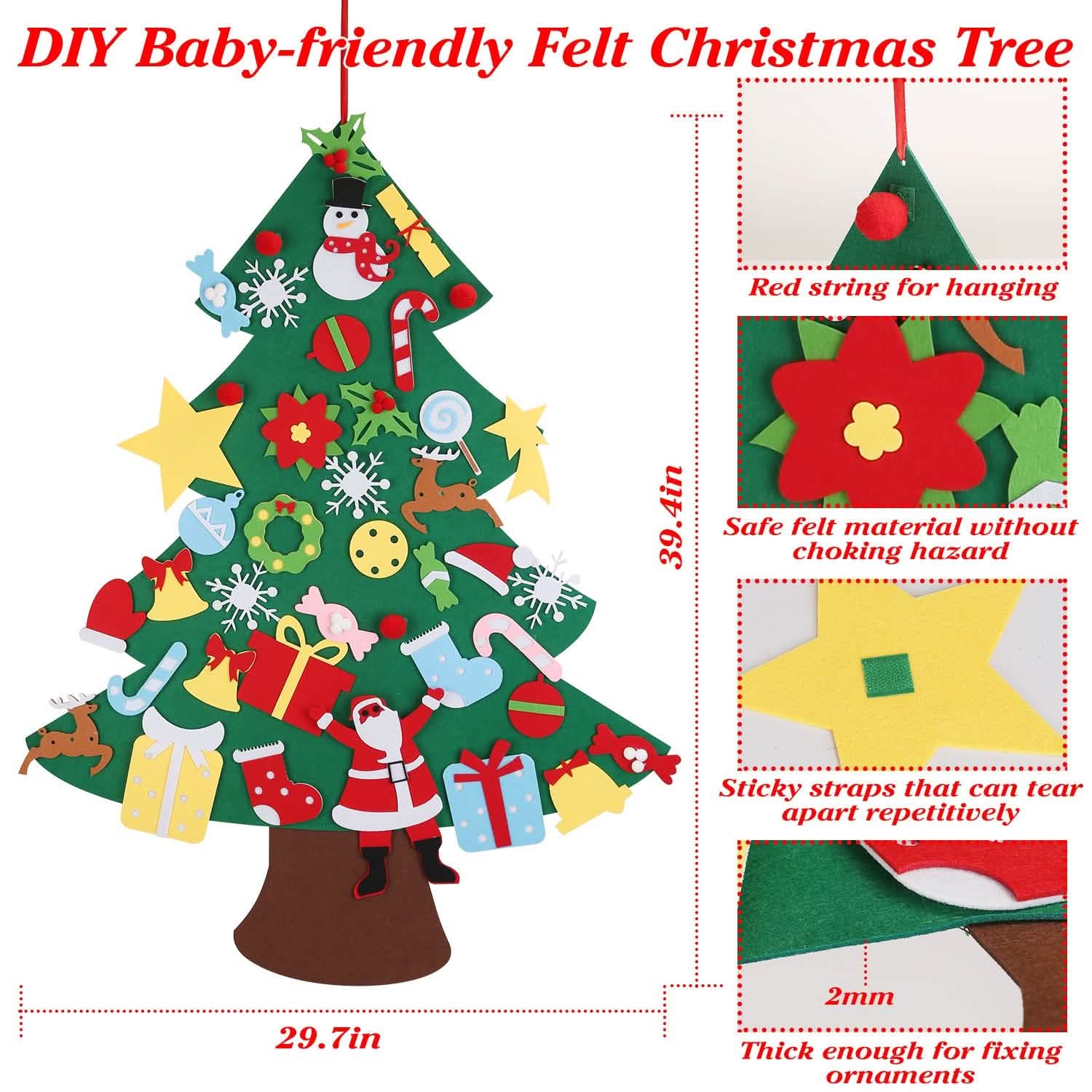 41-Piece: DIY Felt Christmas Tree Detachable Ornaments for Kids Seasonal Decor - Tophatter Daily Deals