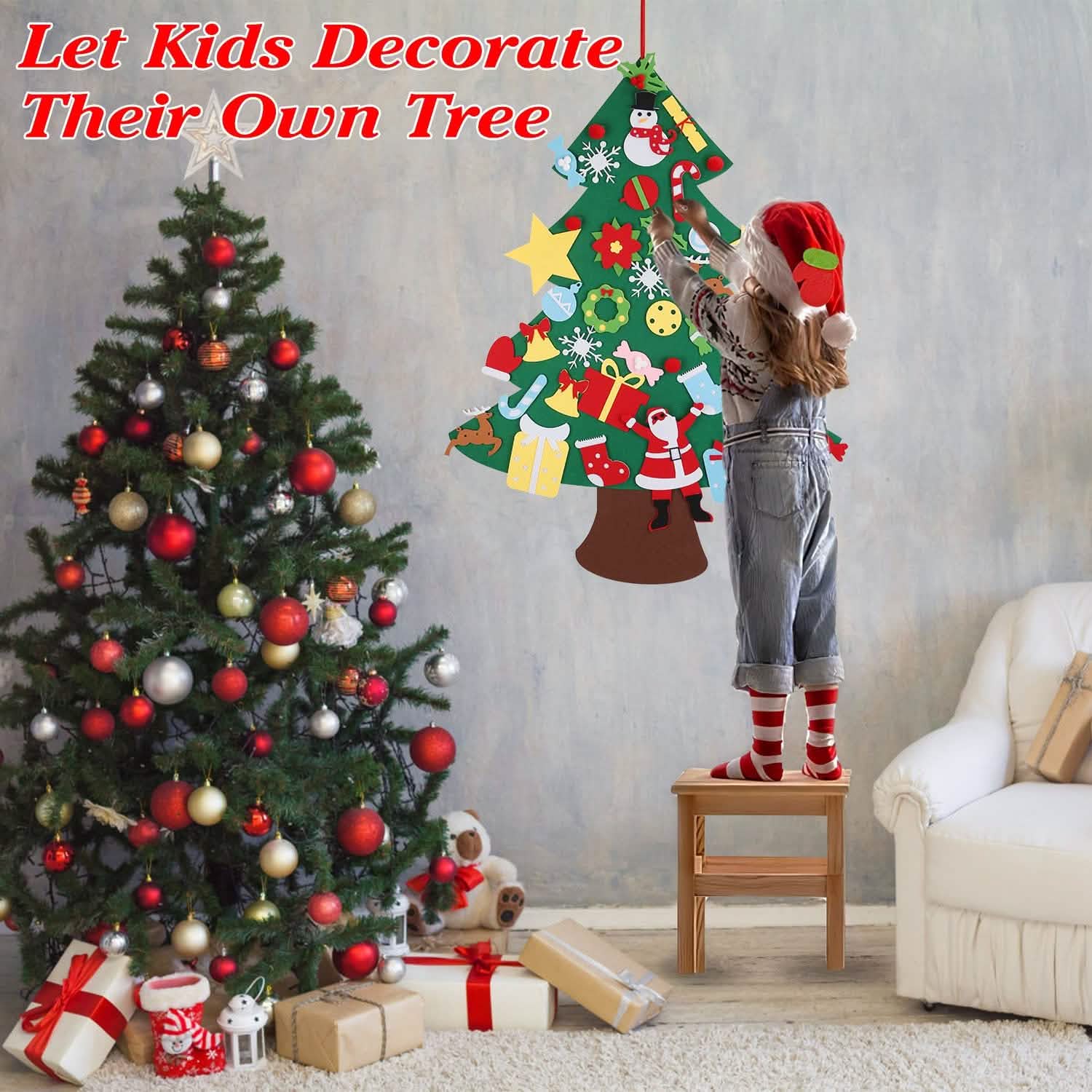 41-Piece: DIY Felt Christmas Tree Detachable Ornaments for Kids Seasonal Decor - Tophatter Daily Deals
