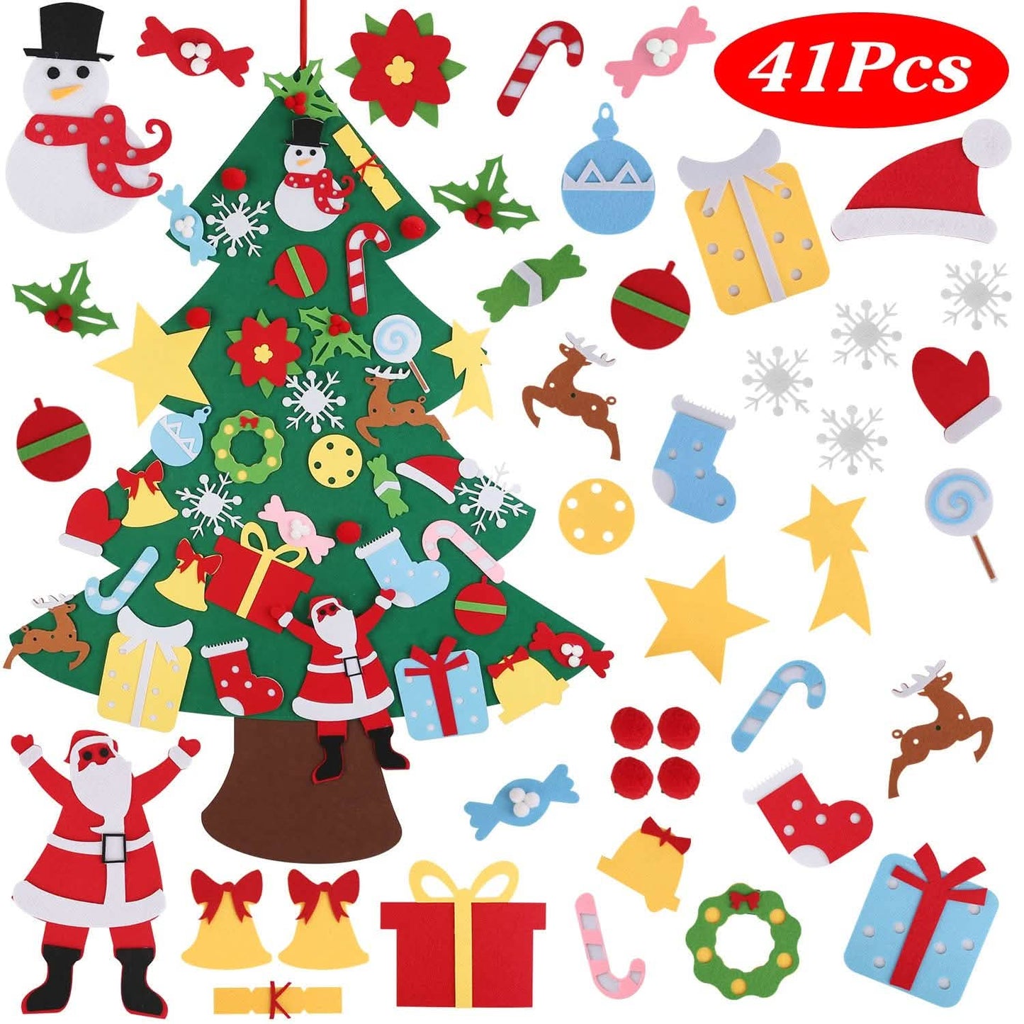 41-Piece: DIY Felt Christmas Tree Detachable Ornaments for Kids Seasonal Decor - Tophatter Daily Deals