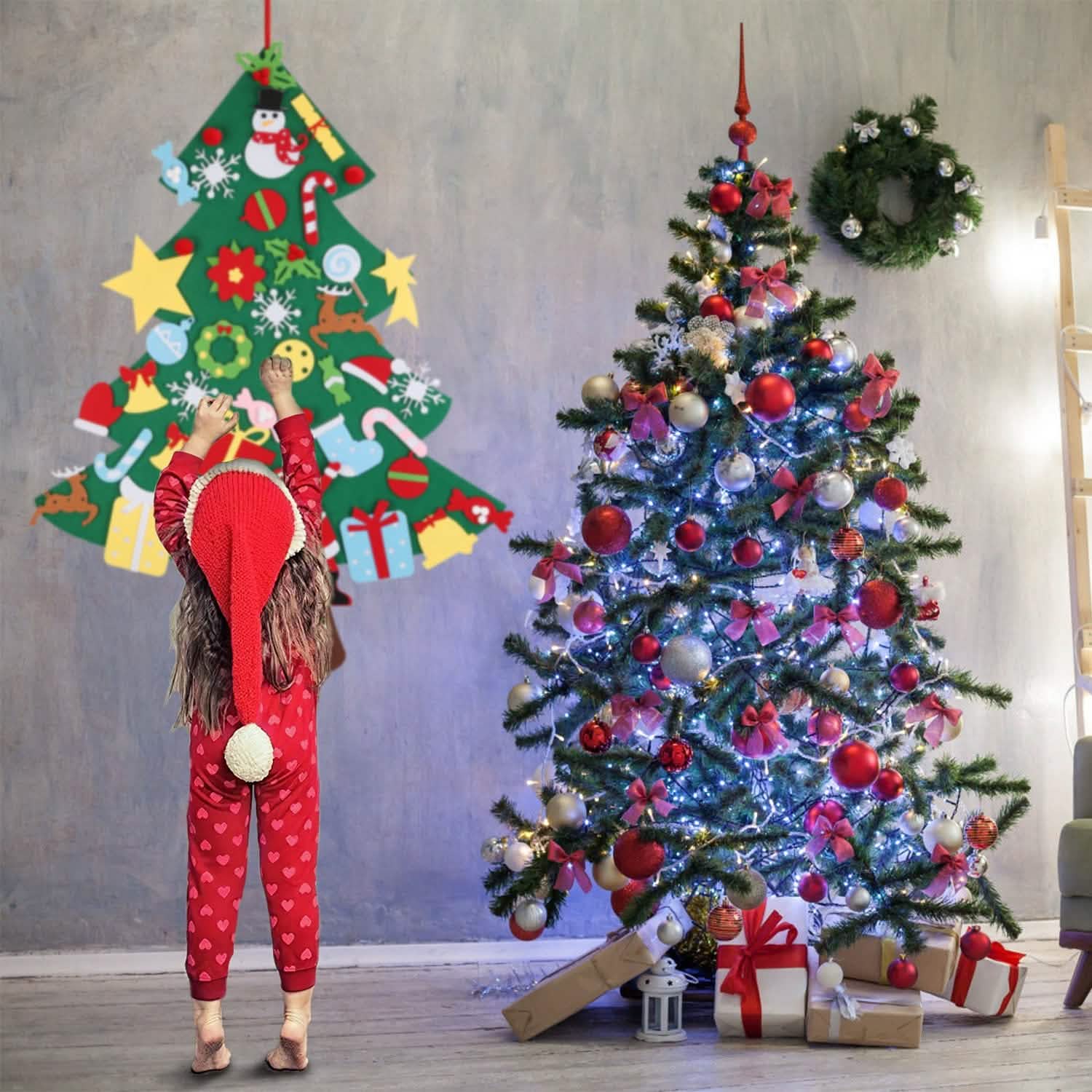 41-Piece: DIY Felt Christmas Tree Detachable Ornaments for Kids Seasonal Decor - Tophatter Daily Deals