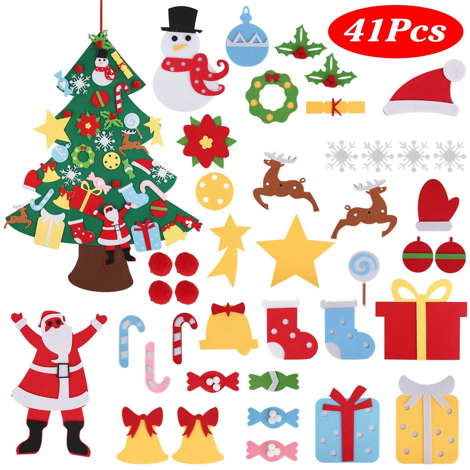 41-Piece: DIY Felt Christmas Tree Detachable Ornaments for Kids Seasonal Decor - Tophatter Daily Deals