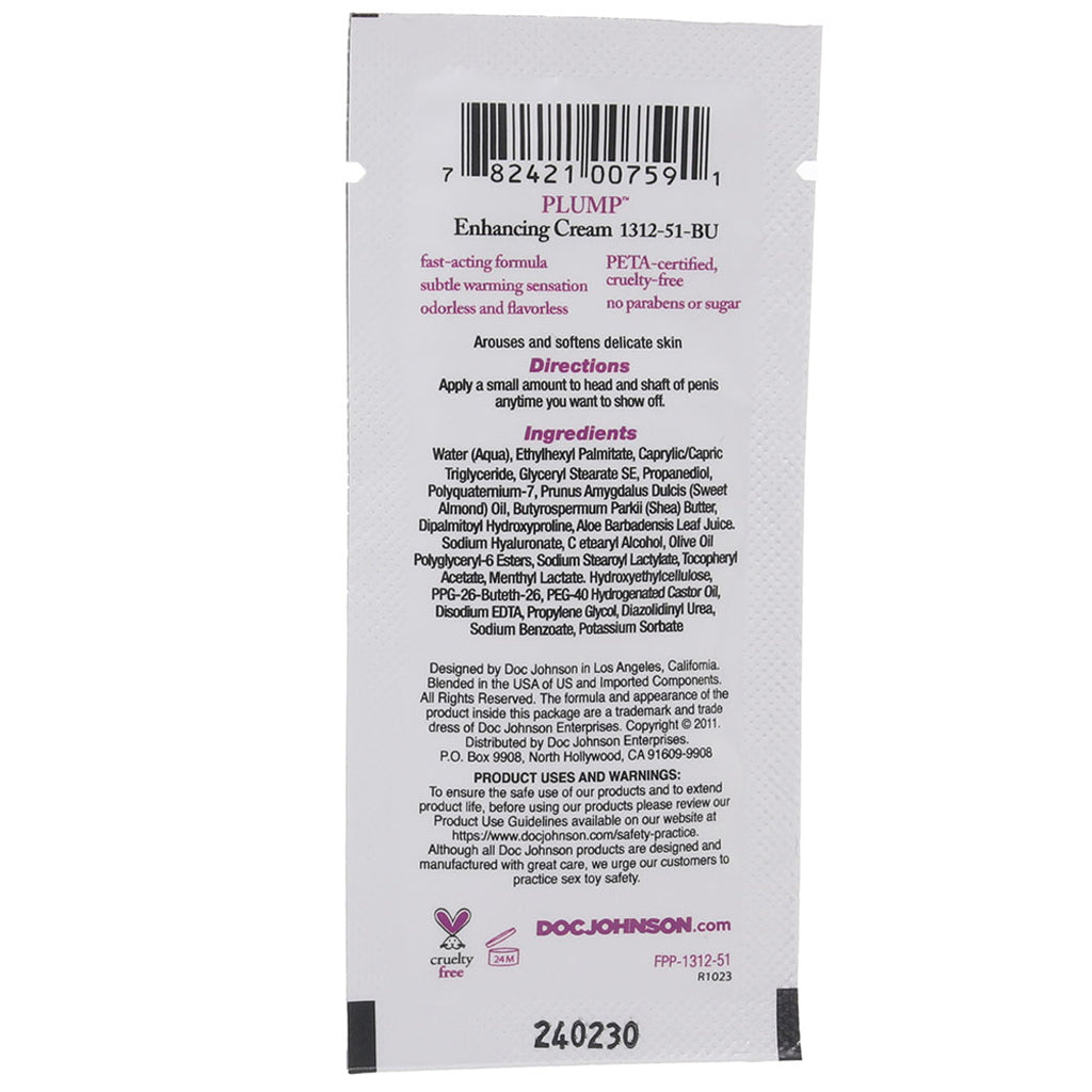 Plump Enhancement Cream.25oz/7.1g Pillow Packs - Tophatter's Adult Products Lubes and Lotions > Female Enhancement - Tophatter Daily Deals