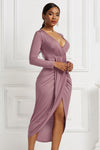 High-low Ruched Surplice Long Sleeve Dress - Tophatter Deals